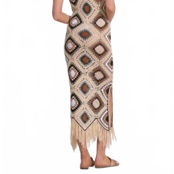 NEW ELAN aleki crochet maxi dress in natural multi - Picture 6 of 6